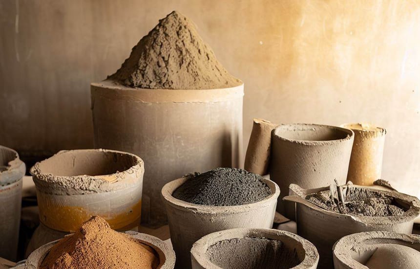 An array of different concrete samples showcasing the diversity of types of concrete.